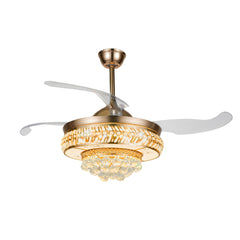 Ceiling Fans with LED Light, K9 Crystal Accents, Adjustable Speed & Timing, Retractable ABS Blades, Pure Copper Motor
