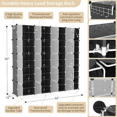 Shoe Rack Organizer with Door, 48 Pairs Shoe Storage Cabinet Easy Assembly, Plastic Adjustable