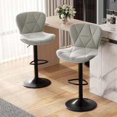 Modern Bar Stools Set of 2, Adjustable Faux Leather Upholstered Swivel Bar Stools, Counter Height Bar Chairs with Back