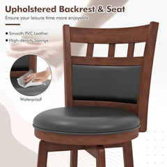 3 Piece Wood Bar Table Set for 2, Round Pub Table with Pedestal Base & 2 Upholstered Swivel Stools with Footrest