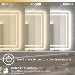 55X30 Led Mirror for Bathroom with Dimmable Bathroom Vanity Mirrors with Lights, Front and Backlit Anti-Fog Lighted Mirror, Tem