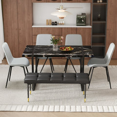 Table and chair set.Modern Black Marble Pattern MDF Dining Table Set -