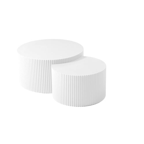 White Nesting table set of 2, Handcraft Relief MDF Coffee Table for