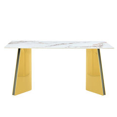 The luxurious cold jade dining table , paired with electroplated