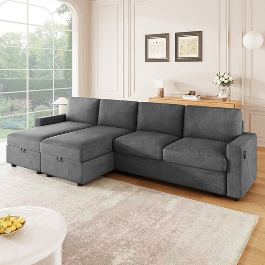 Modern Convertible Sectional Sofa with Storage Chaise Lounges and USB