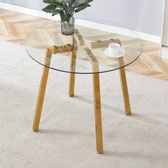 Modern Luxurious Round Tempered Glass Dining Table with Gold 7-Shaped