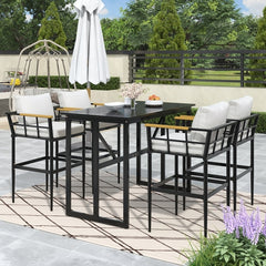 Iron Outdoor Dining Set with Acacia Wood Armrest Suitable For Patio,