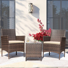 3 Pieces Patio Furniture Sets Outdoor PE Rattan Wicker Chairs with