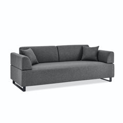 Linen Fabric 3 Seat Sofa with Two End Tables and Two Pillows,