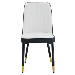 Modern Two-Tone PU Dining Chairs with Gold Decorated Legs - White and