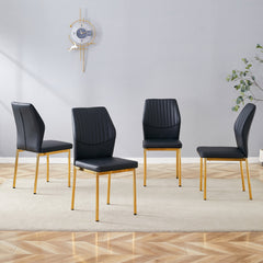 Luxury Simple Chair Set of 4 Black PU High Resilience Dining Chair