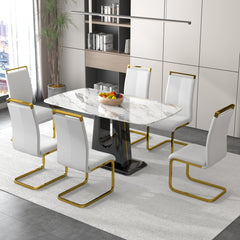 A modern, minimalist, and luxurious dining table with a white