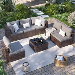 Patio Furniture Set, 7-Piece Outdoor Sectional with Waterproof Cover,