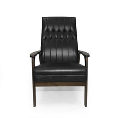 39' Mid Century Modern Upholstered Accent Chair in Matte Black Faux