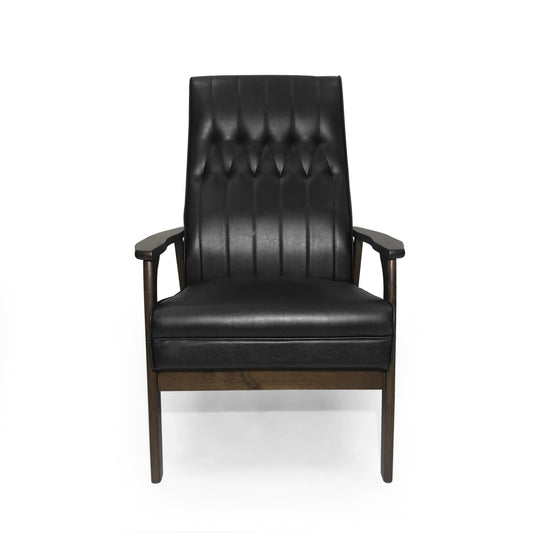 39' Mid Century Modern Upholstered Accent Chair in Matte Black Faux