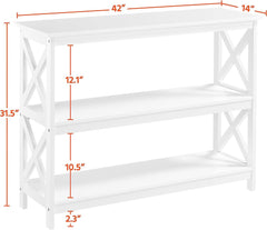 White 3-Tier Console Table with Storage Shelves