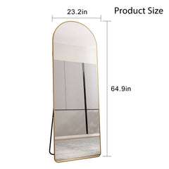 Modern Aluminum Alloy Metal Frame Arched Floor Mirror with Gold Finish