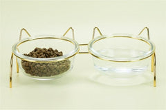 Sparkling Glass Cat Bowl With Elevated Metal Rack - Stylish And