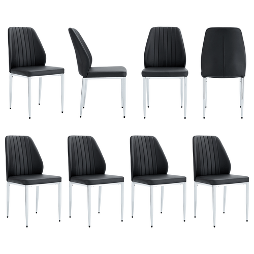 Set of 8 Black PU Comfort Dining Chairs with Extended Backrest and