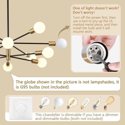 Modern Chandelier Ceiling Light Fixture Sputnik Chandeliers Gold and