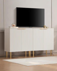 Fluted White Storage Cabinet Set of 2, Wood Sideboard Buffet Cabinet