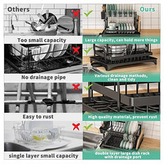Dish Rack, 2 Tier Utensil Holder, Rustproof Dish Drying Rack With