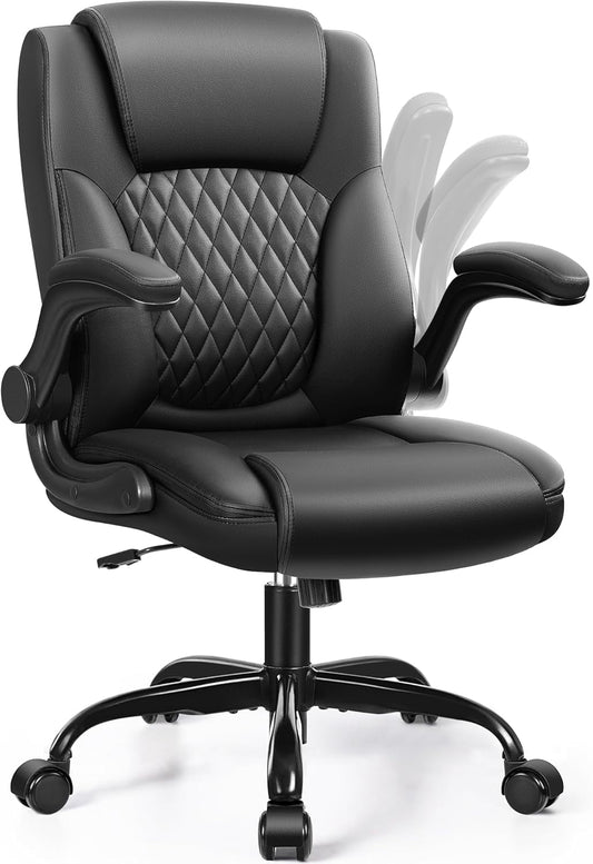 Leather Office Chair, PU Home Computer Desk Chairs with Ergonomic Back