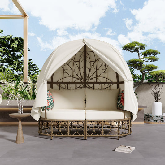 59.8" Daybed Outdoor Sunbed With Colorful Pillows, Wicker Patio Daybed