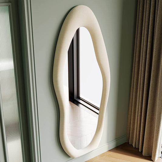 Full Length Mirror, 63 X 24 Wall Mirror, Flannel Wrapped Wooden Frame