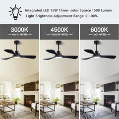 52" Wood Ceiling Fan with Lights with Remote Control Ceiling Fan, 3