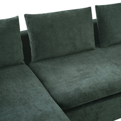 Elegant Chenille L-Shaped Sofa with Wooden Storage Compartment, Green,