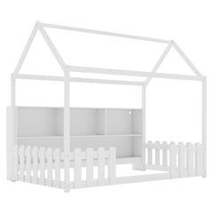 Twin Size House Bed with LED Light, Wood House Bed with Storage