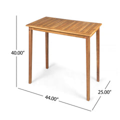 Outdoor Minimalist Acacia Wood Rectangle Bar Table - Teak Finish,