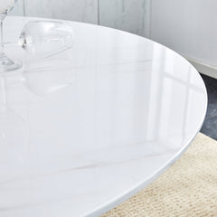 Modern minimalist white patterned circular dining table and coffee