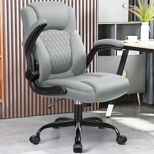 Leather Office Chair, PU Home Computer Desk Chairs with Ergonomic Back