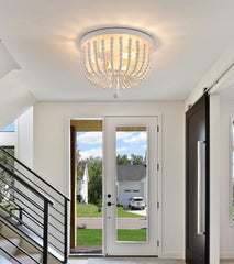 White Boho Beaded Chandeliers Flush Mount Ceiling Light,3-Lights Small