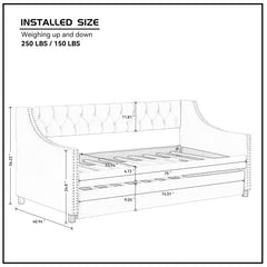 Twin Size Upholstered Daybed with Trundle,Sturdy Wood Bedframe w/