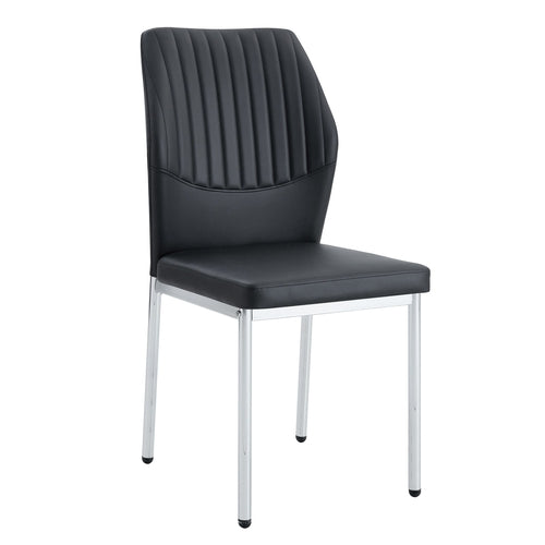 Luxury Simple Chair Set of 4 - High Resilience Dining Chair Black PU