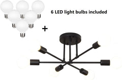 Modern Sputnik Chandelier, 6-Light Ceiling Light, 6 LED Light Bulbs