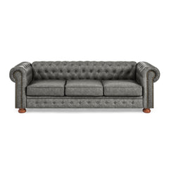 Chesterfield Sofa Tufted  Upholstered PU 3-Seater Sofa Scrolled Arms
