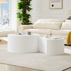 White Nesting table set of 2, Handcraft Relief MDF Coffee Table for