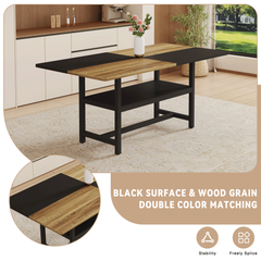 Table and chair set.71*35.4 inch Wooden And Black Spliced Dining Table