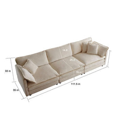 Mid-Century Modern Couch 3-Seater Sofa With 2 Armrest Pillows And 3