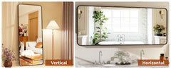 64"x21" Floor Full Length Mirror Standing Full Body Rounded Corner Rectangle Mirrors with Stand Hanging Wall Mounted