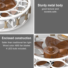 Caged Ceiling Fan with Lights Remote Control,Semi -embedded Modern