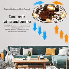 Caged Ceiling Fan With Light, 20'' farmhouse Low Profile Ceiling fan