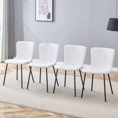 Luxury Minimalist Dining Chairs Set of 4 with Black Metal Legs, White