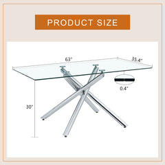 Large Modern Minimalist Rectangular Glass Dining Table with 0.39'