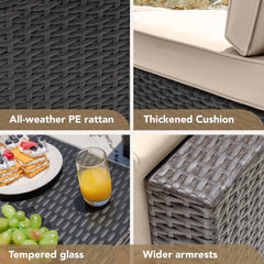 7 Pieces Outdoor Sectional Sofa Patio Furniture Sets Manual Weaving