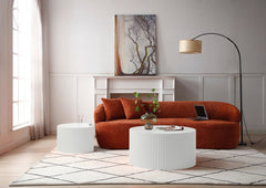 White Nesting table set of 2, Handcraft Relief MDF Coffee Table for